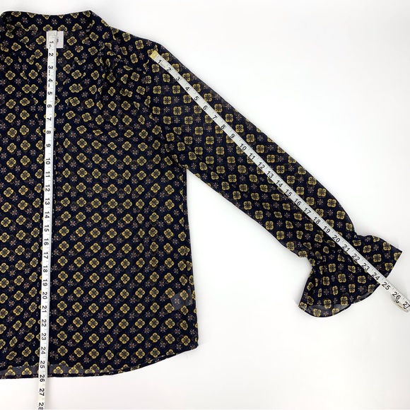 Cabi Mosaic Blouse # 3772, Medallion Print Collarless Bell Sleeve Blouse, Medium - Picture 15 of 16